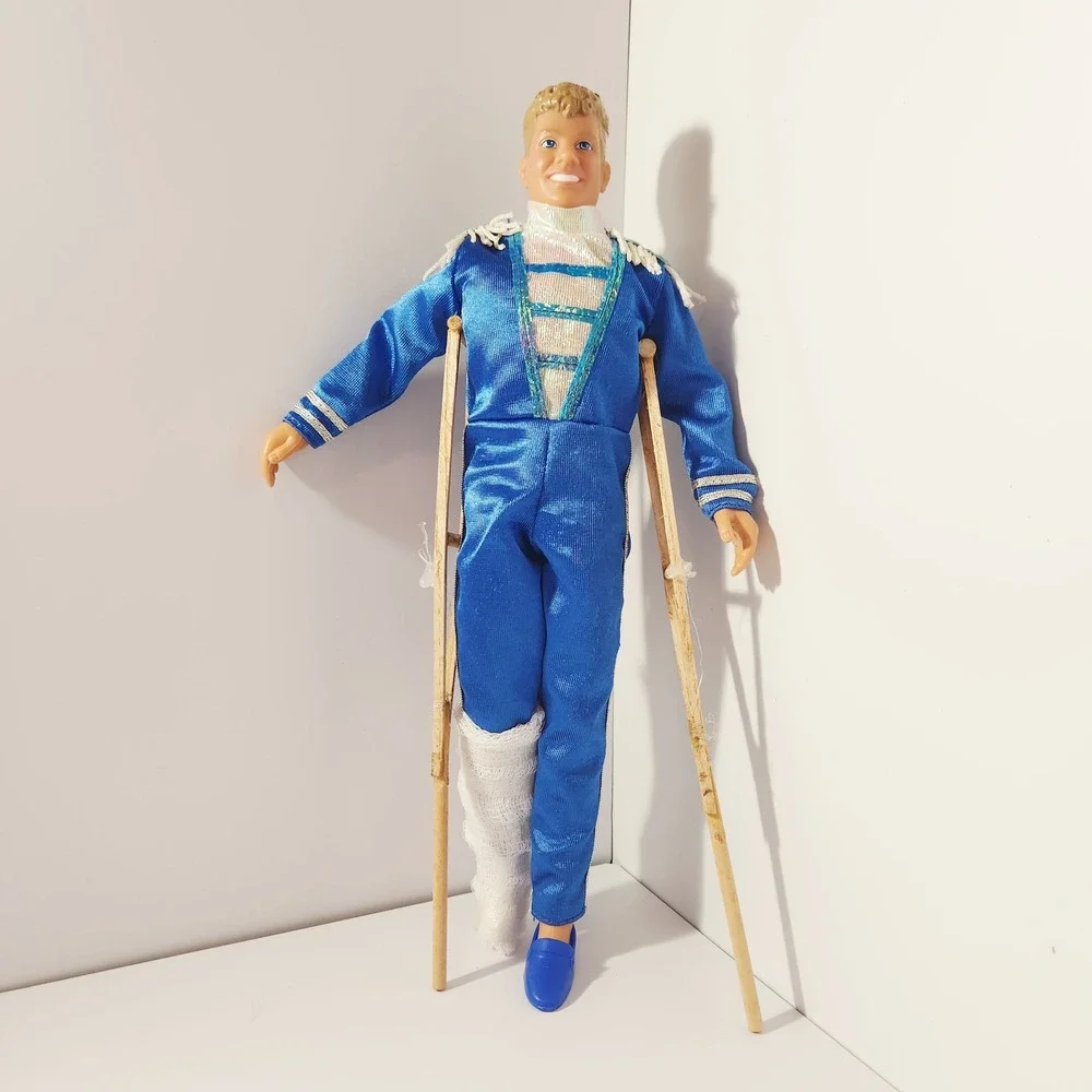 Vintage Mattel Ken Doll‎ Blue Satin Circus Performer with Crutches and Cast